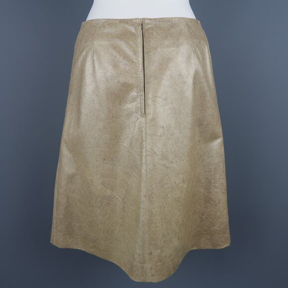 CHANEL Size 8 Metallic Gold Marbled Leather A Line Skirt - Picture 4 of 5